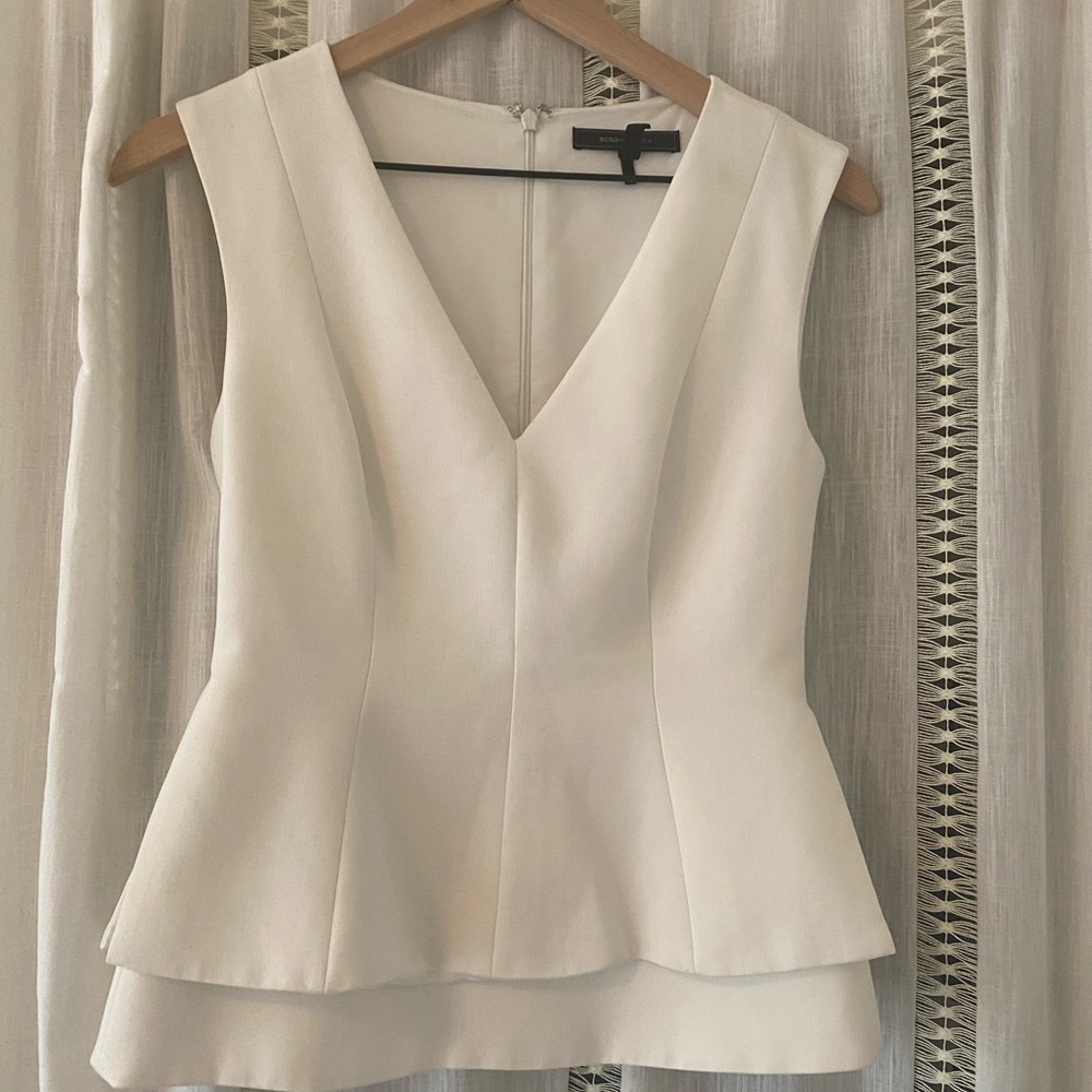 BCBG white peplum top